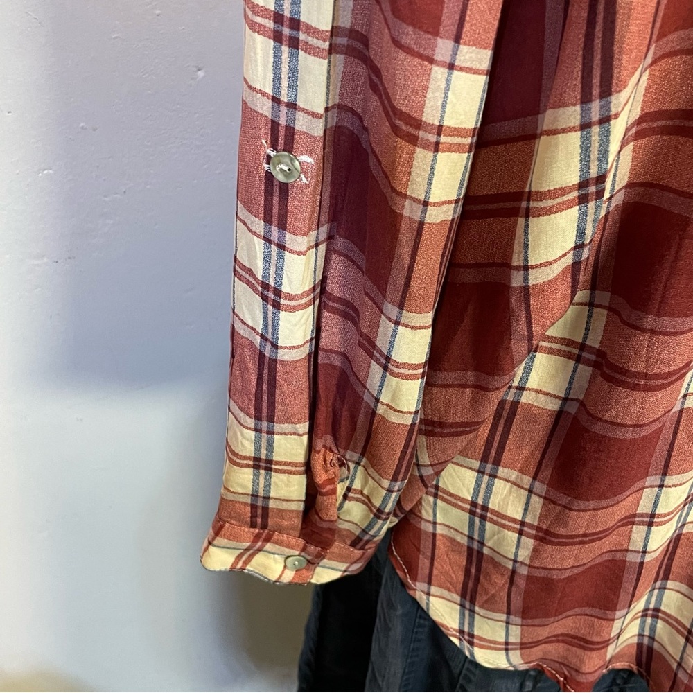#0252 She + Sky Red Plaid Tunic w/ Button Cuffs-S - Picture 5 of 8